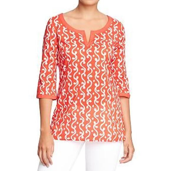 Old Navy Round Split Neck Printed Tunic Blouse Size XL Cotton 3/4 Sleeve Casual - Picture 1 of 10